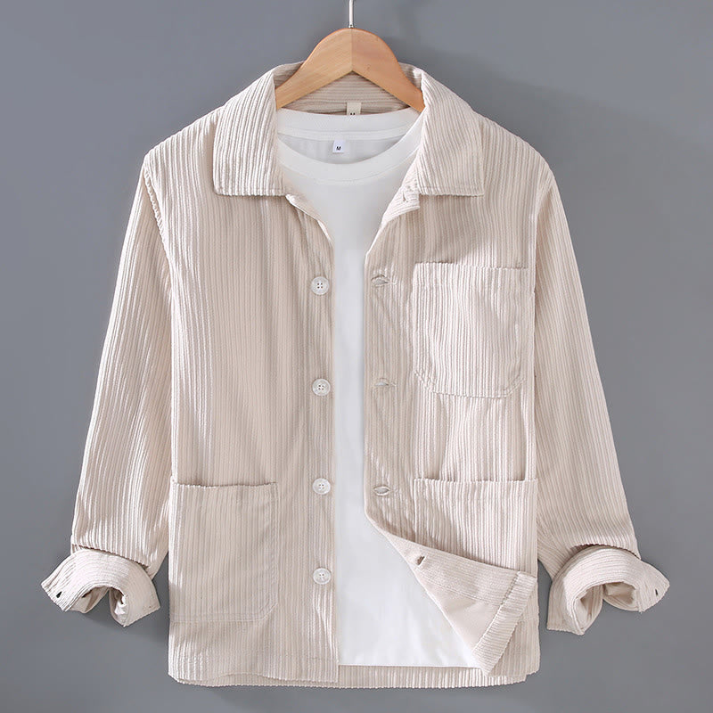 Buddha Stones Fall Revers Design Langarm Knopf Herrenjacke mit Taschen - Beige - US/ UK/AU42, EU52 (3XL) - image 9