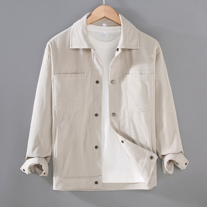 Buddha Stones Commute Revers Design Knöpfe Herren Langarmjacke mit Taschen - Beige - US/ UK/AU42，EU52 (3XL) - image 1