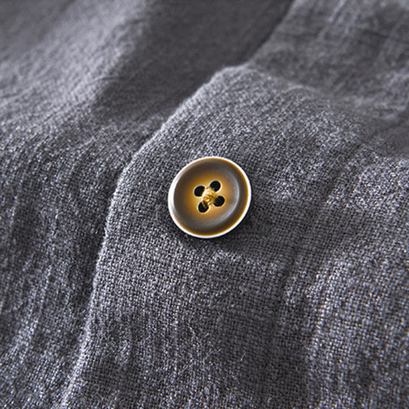 Buddha Stones Commute – Schlichtes, einfaches Knopfdesign – Langärmlige Ramie-Leinenjacke für Herren mit Taschen - image 24