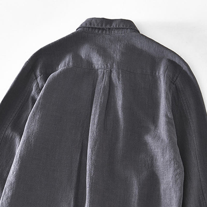 Buddha Stones Commute – Schlichtes, einfaches Knopfdesign – Langärmlige Ramie-Leinenjacke für Herren mit Taschen - image 13