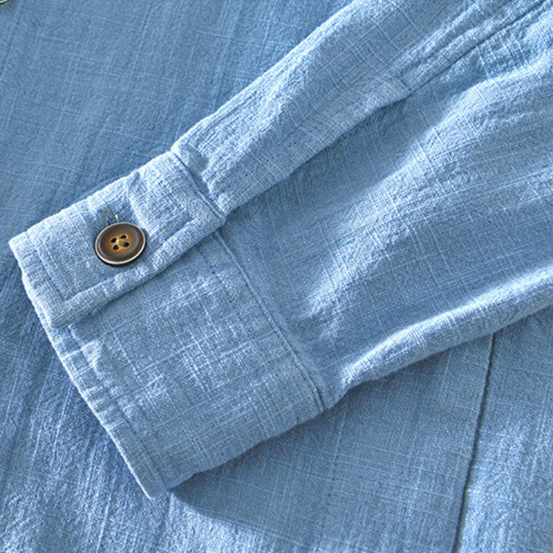 Buddha Stones Commute – Schlichtes, einfaches Knopfdesign – Langärmlige Ramie-Leinenjacke für Herren mit Taschen - image 23