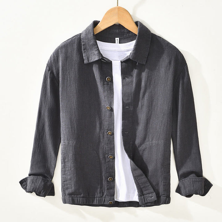 Buddha Stones Commute – Schlichtes, einfaches Knopfdesign – Langärmlige Ramie-Leinenjacke für Herren mit Taschen - Schiefergrau - US/ UK/AU42，EU52 (3XL) - image 17