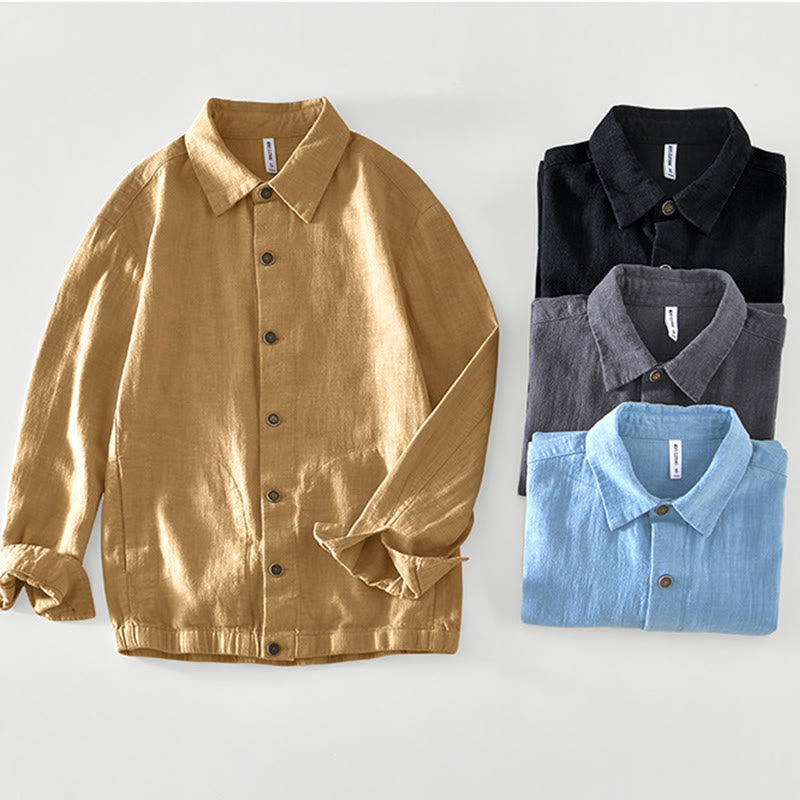 Buddha Stones Commute – Schlichtes, einfaches Knopfdesign – Langärmlige Ramie-Leinenjacke für Herren mit Taschen - image 26