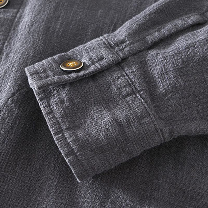 Buddha Stones Commute – Schlichtes, einfaches Knopfdesign – Langärmlige Ramie-Leinenjacke für Herren mit Taschen - image 25