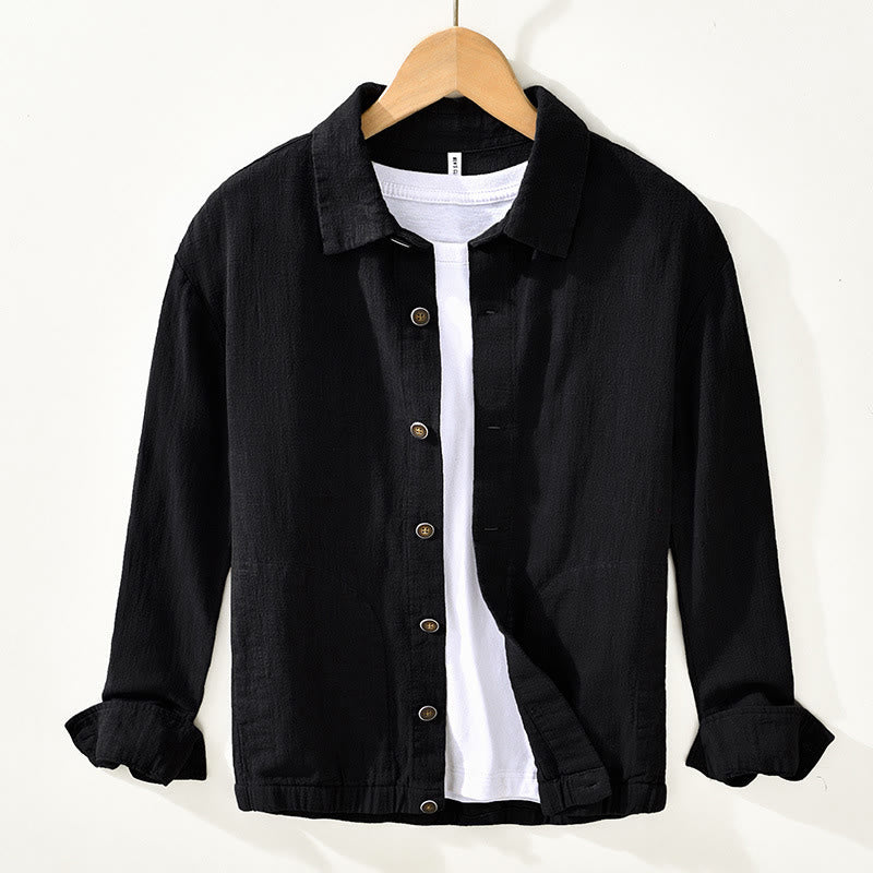 Buddha Stones Commute – Schlichtes, einfaches Knopfdesign – Langärmlige Ramie-Leinenjacke für Herren mit Taschen - Schwarz - US/ UK/AU42，EU52 (3XL) - image 6
