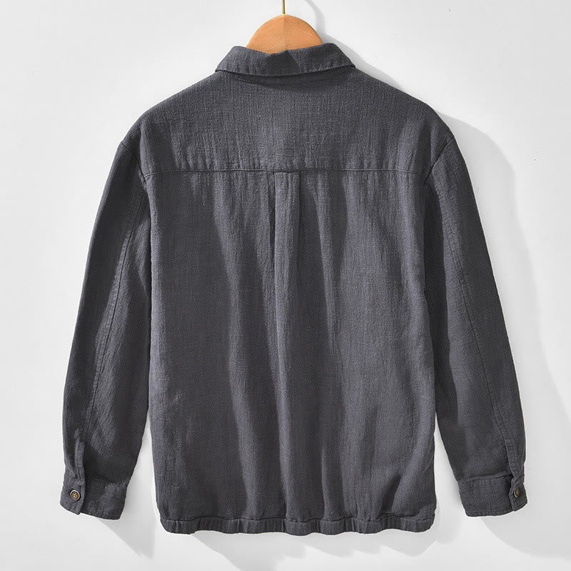 Buddha Stones Commute – Schlichtes, einfaches Knopfdesign – Langärmlige Ramie-Leinenjacke für Herren mit Taschen - image 11