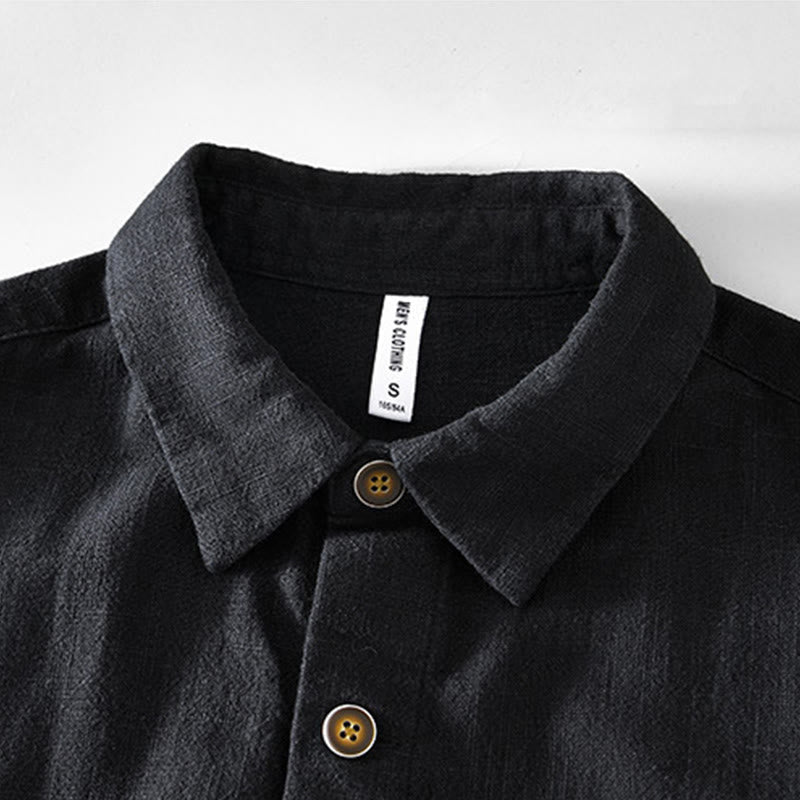 Buddha Stones Commute – Schlichtes, einfaches Knopfdesign – Langärmlige Ramie-Leinenjacke für Herren mit Taschen - image 6