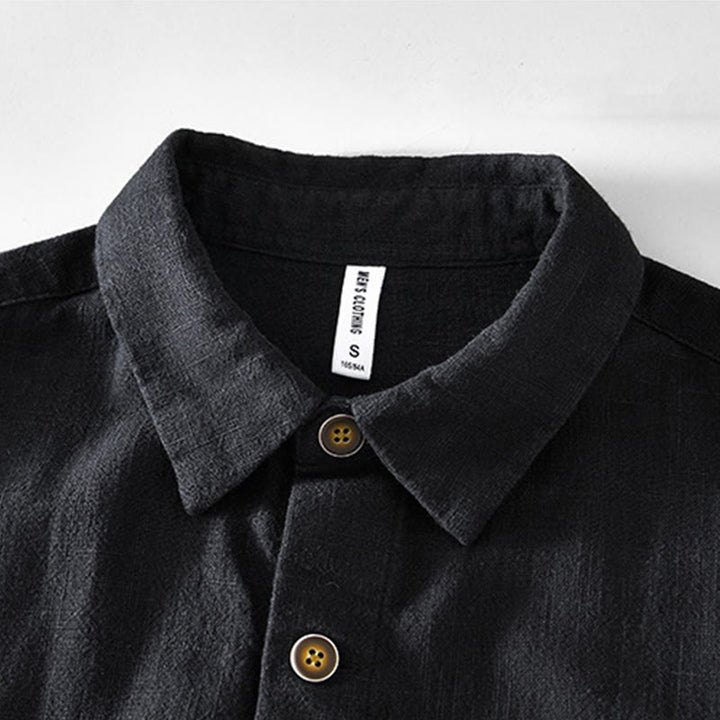 Buddha Stones Commute – Schlichtes, einfaches Knopfdesign – Langärmlige Ramie-Leinenjacke für Herren mit Taschen - image 6