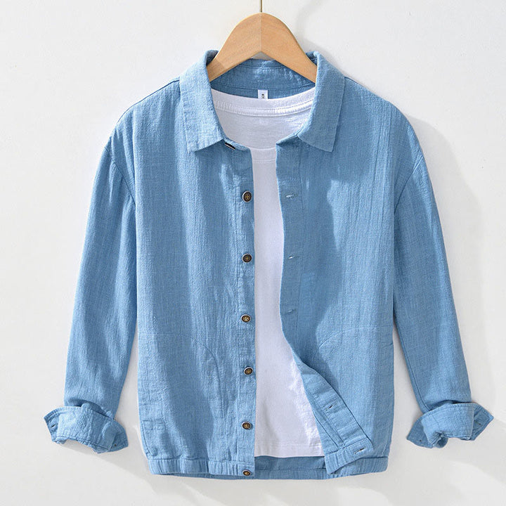 Buddha Stones Commute – Schlichtes, einfaches Knopfdesign – Langärmlige Ramie-Leinenjacke für Herren mit Taschen - Hellblau - US/ UK/AU42, EU52 (3XL) - image 20