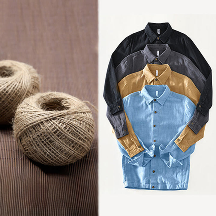 Buddha Stones Commute – Schlichtes, einfaches Knopfdesign – Langärmlige Ramie-Leinenjacke für Herren mit Taschen - image 28