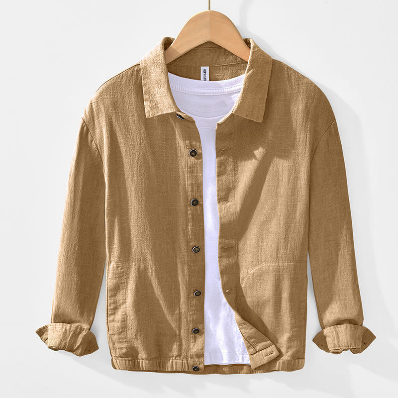 Buddha Stones Commute – Schlichtes, einfaches Knopfdesign – Langärmlige Ramie-Leinenjacke für Herren mit Taschen - Goldrute - US/ UK/AU42，EU52 (3XL) - image 1