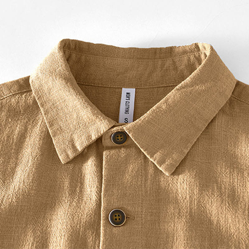 Buddha Stones Commute – Schlichtes, einfaches Knopfdesign – Langärmlige Ramie-Leinenjacke für Herren mit Taschen - image 1