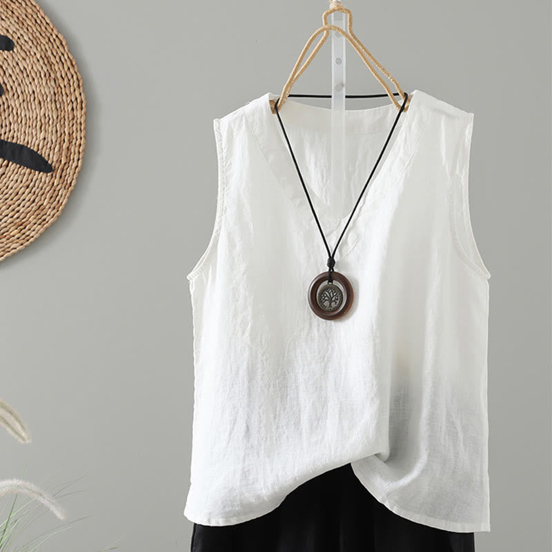 Buddha Stones Vintage Sommer Einfarbig V-Ausschnitt Damen Weste - Weiß - US8-10， UK/AU12-14，EU40-42 (2XL) - image 15