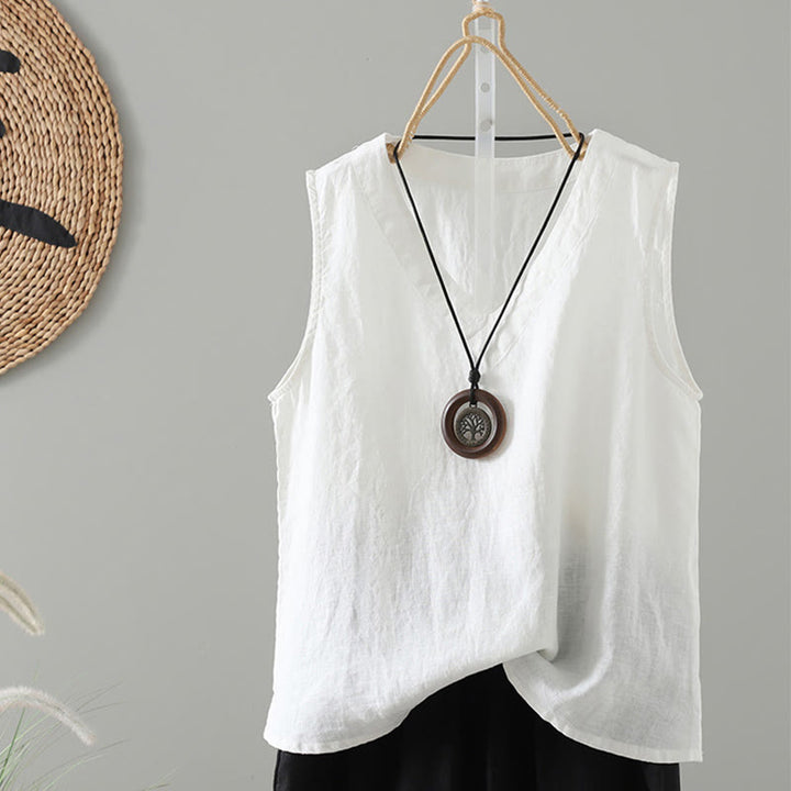 Buddha Stones Vintage Sommer Einfarbig V-Ausschnitt Damen Weste - Weiß - US8-10， UK/AU12-14，EU40-42 (2XL) - image 15