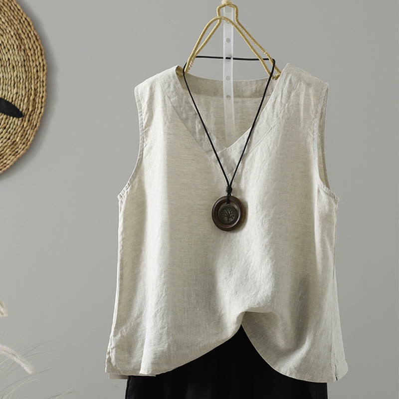 Buddha Stones Vintage Sommer Einfarbig V-Ausschnitt Damen Weste - Beige - US8-10, UK/AU12-14, EU40-42 (2XL) - image 18