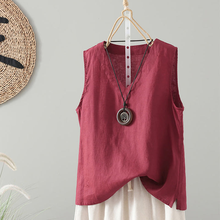 Buddha Stones Vintage Sommer Einfarbig V-Ausschnitt Damen Weste - Purpurrot - US8-10, UK/AU12-14, EU40-42 (2XL) - image 4