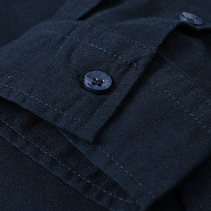 Buddha Stones Herren Langarm Stehkragen mit Tasche Reine Farbe Lässiges Baumwollleinenhemd - image 40