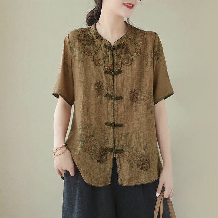 Buddha Stones Lila Blumendruck Frosch-Knopf-Design Shirt - US16， UK/AU20，EU48 (3XL) - image 1