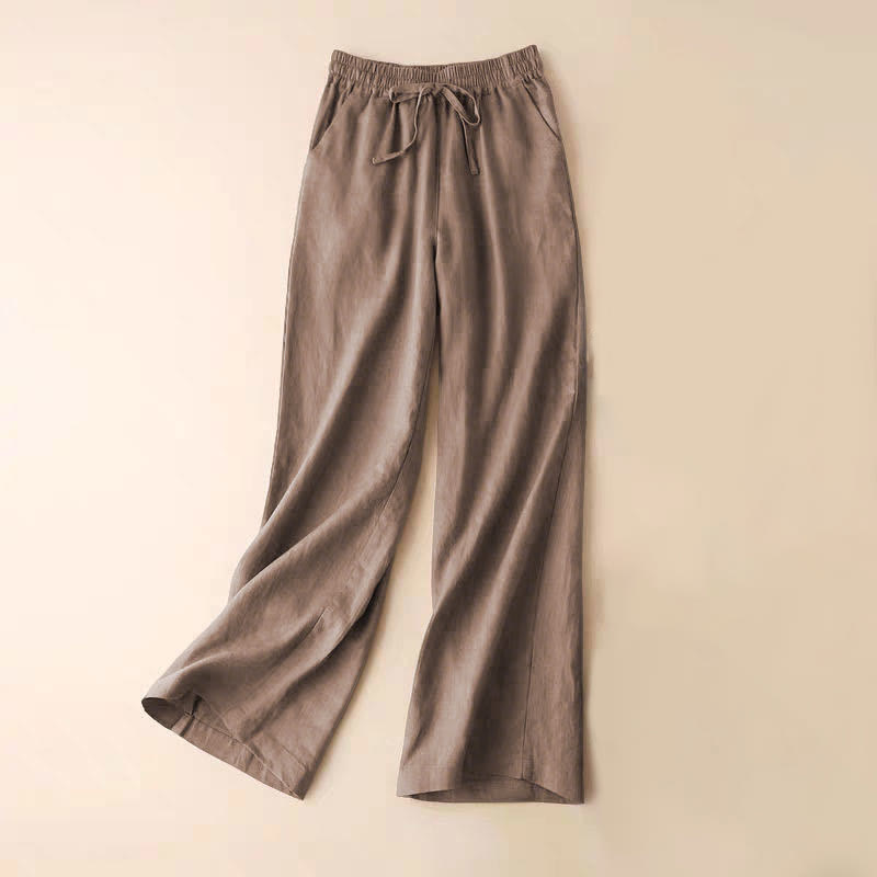 Buddha Stones – Lässige Hose aus Baumwollleinen mit hoher Taille, Schnürung und weitem Bein und Taschen - Bräunen - US12， UK/AU16，EU44 (3XL) - image 29