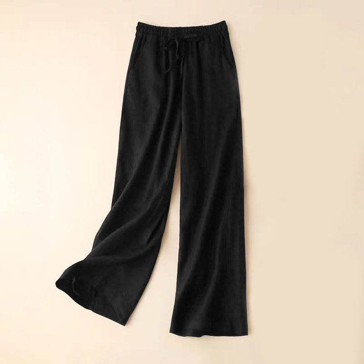 Buddha Stones – Lässige Hose aus Baumwollleinen mit hoher Taille, Schnürung und weitem Bein und Taschen - Schwarz - US12， UK/AU16，EU44 (3XL) - image 18