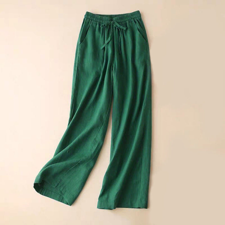 Buddha Stones – Lässige Hose aus Baumwollleinen mit hoher Taille, Schnürung und weitem Bein und Taschen - MittelMeergrün - US12， UK/AU16，EU44 (3XL) - image 8