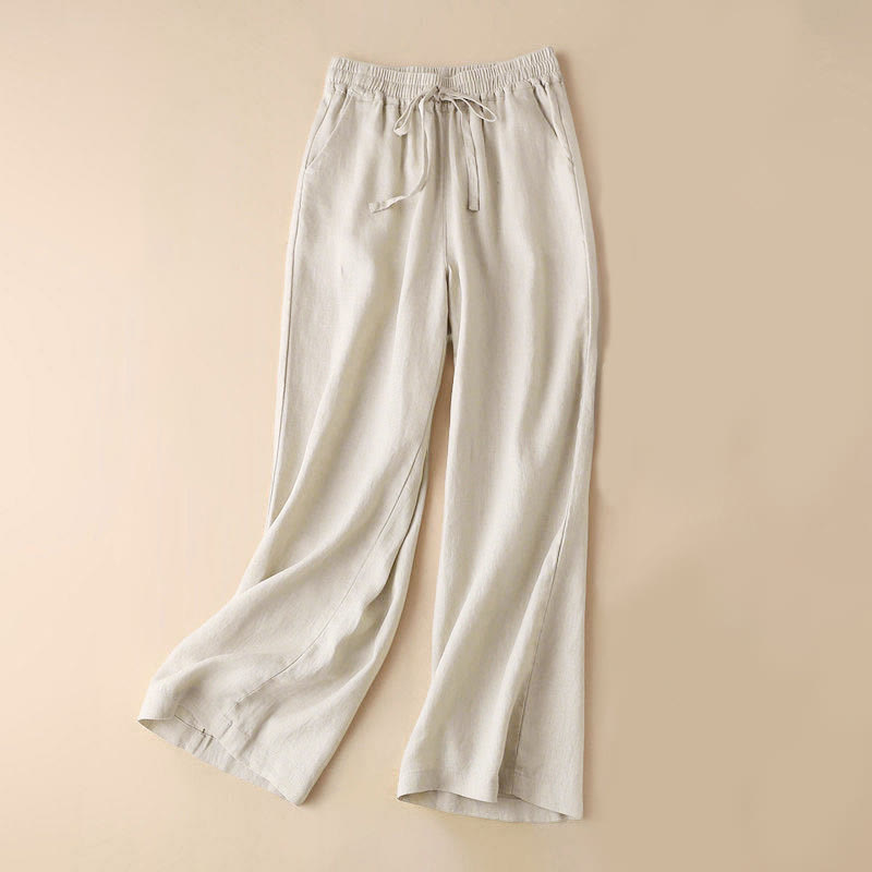 Buddha Stones – Lässige Hose aus Baumwollleinen mit hoher Taille, Schnürung und weitem Bein und Taschen - Leinen - US12， UK/AU16，EU44 (3XL) - image 25