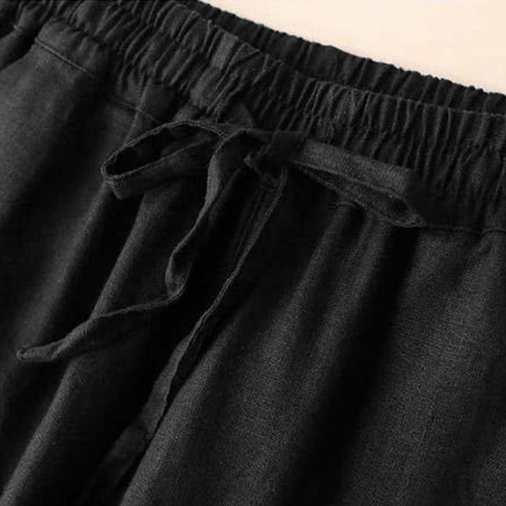 Buddha Stones – Lässige Hose aus Baumwollleinen mit hoher Taille, Schnürung und weitem Bein und Taschen - image 21