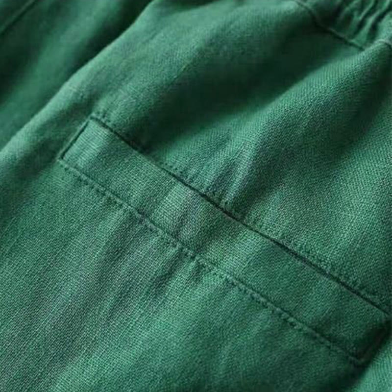Buddha Stones – Lässige Hose aus Baumwollleinen mit hoher Taille, Schnürung und weitem Bein und Taschen - image 17