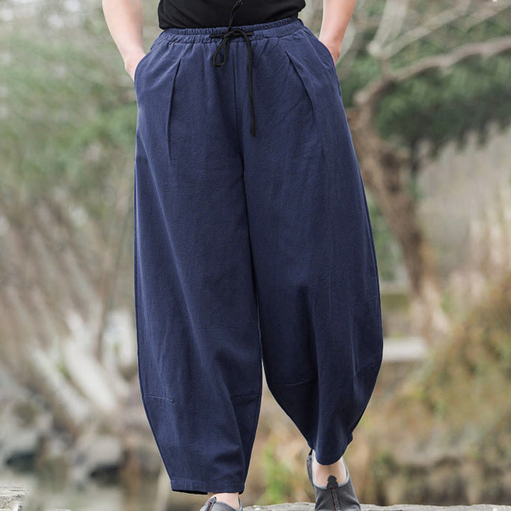 Buddha Stones Plain Casual Leinen Bloomer Herrenhose mit Taschen - Mitternachtsblau - US/ UK/AU44，EU54 (5XL) - image 5