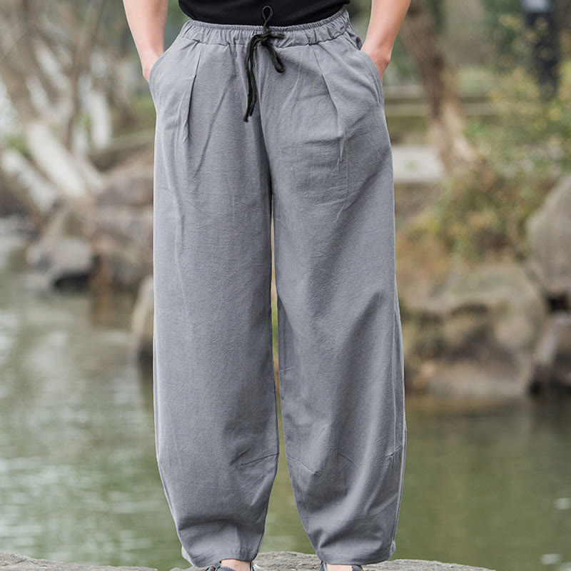 Buddha Stones Plain Casual Leinen Bloomer Herrenhose mit Taschen - image 15