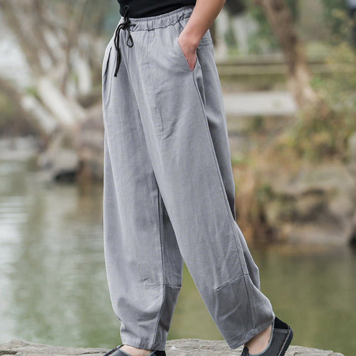 Buddha Stones Plain Casual Leinen Bloomer Herrenhose mit Taschen - image 13