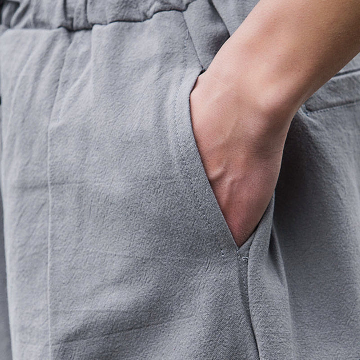 Buddha Stones Plain Casual Leinen Bloomer Herrenhose mit Taschen - image 17