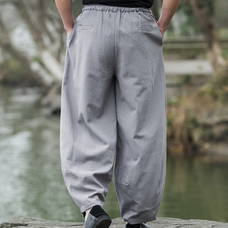 Buddha Stones Plain Casual Leinen Bloomer Herrenhose mit Taschen - image 14
