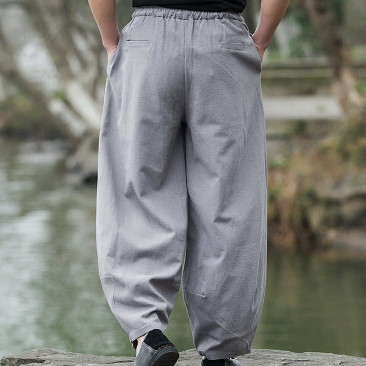 Buddha Stones Plain Casual Leinen Bloomer Herrenhose mit Taschen - image 14