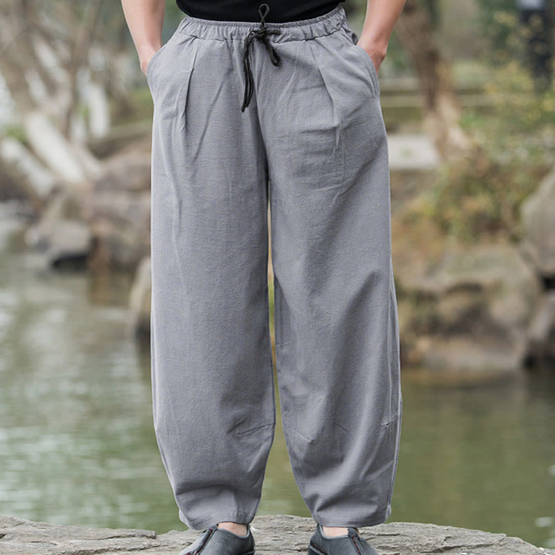 Buddha Stones Plain Casual Leinen Bloomer Herrenhose mit Taschen - image 12