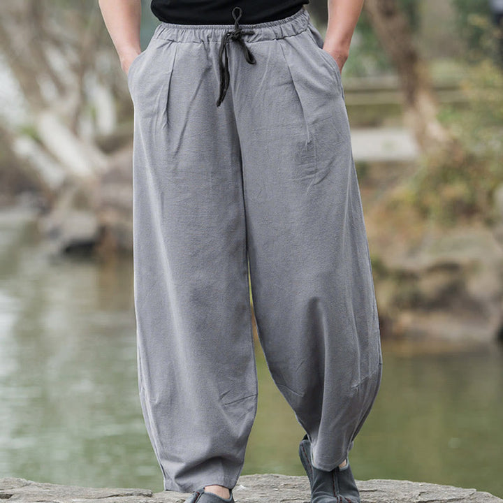 Buddha Stones Plain Casual Leinen Bloomer Herrenhose mit Taschen - Grau - US/ UK/AU44，EU54 (5XL) - image 11