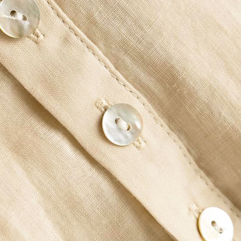 Buddha Stones Vintage Button Dreiviertel Puffärmel V-Ausschnitt Baumwolle Damen Shirt - image 13