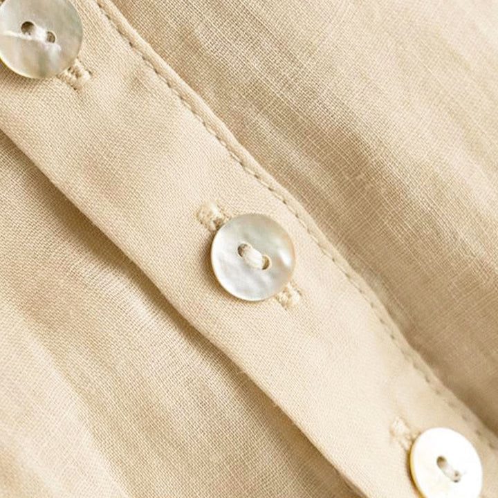 Buddha Stones Vintage Button Dreiviertel Puffärmel V-Ausschnitt Baumwolle Damen Shirt - image 13