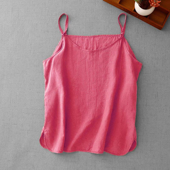 Buddha Stones Sommer-Weste aus einfarbigem, verstellbarem Riemendesign für Damen aus Baumwolle und Leinen - Lachs - US14, UK/AU18, EU46 (2XL) - image 26