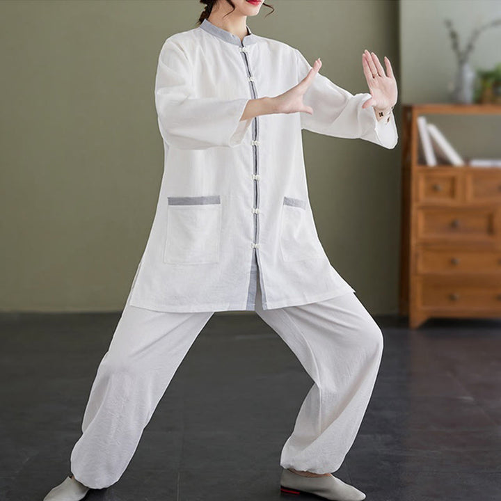 Buddha Stones 2-teiliges Tai-Chi-Shirt aus Baumwolle, Oberteil und Hose, Meditations-Zen-Kleidung für Damen - image 8