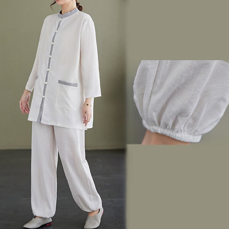 Buddha Stones 2-teiliges Tai-Chi-Shirt aus Baumwolle, Oberteil und Hose, Meditations-Zen-Kleidung für Damen - image 10