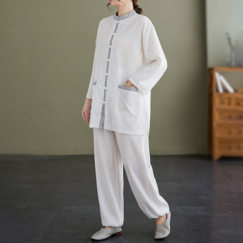 Buddha Stones 2-teiliges Tai-Chi-Shirt aus Baumwolle, Oberteil und Hose, Meditations-Zen-Kleidung für Damen - image 9