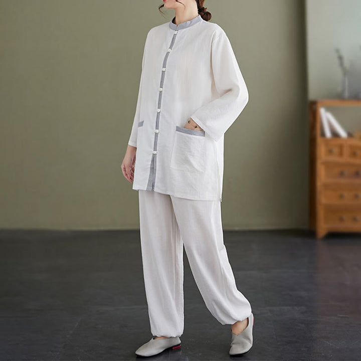 Buddha Stones 2-teiliges Tai-Chi-Shirt aus Baumwolle, Oberteil und Hose, Meditations-Zen-Kleidung für Damen - image 9