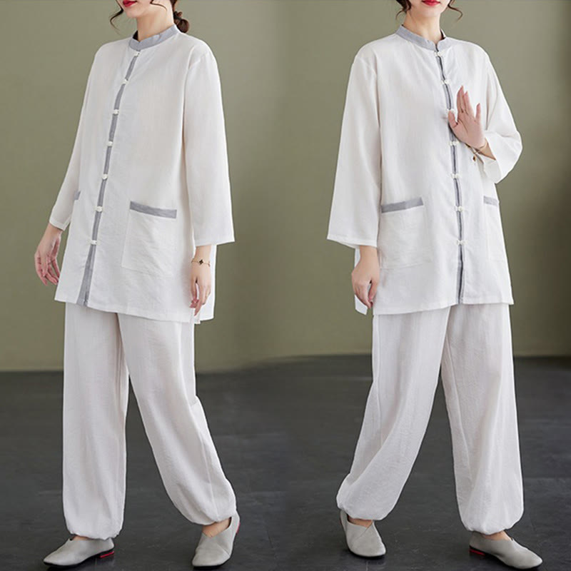 Buddha Stones 2-teiliges Tai-Chi-Shirt aus Baumwolle, Oberteil und Hose, Meditations-Zen-Kleidung für Damen - image 11