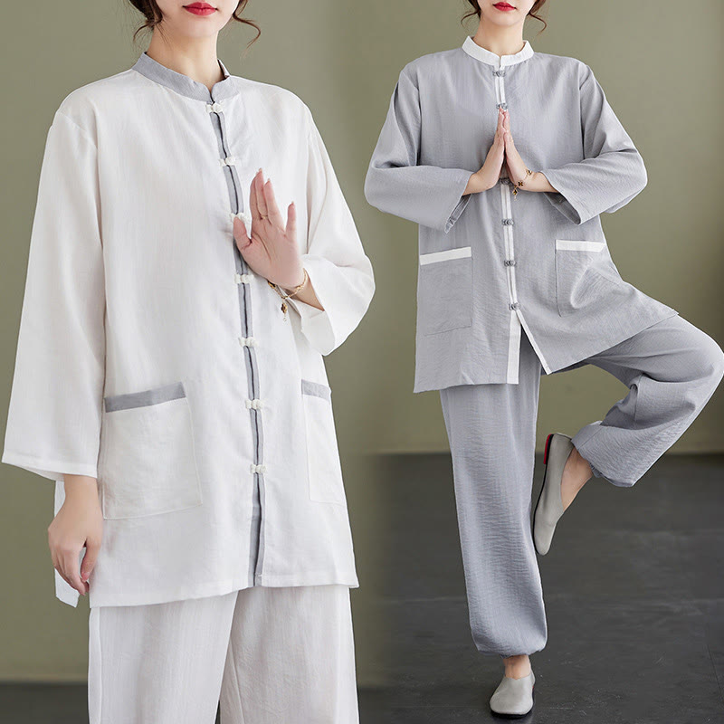 Buddha Stones 2-teiliges Tai-Chi-Shirt aus Baumwolle, Oberteil und Hose, Meditations-Zen-Kleidung für Damen - image 18