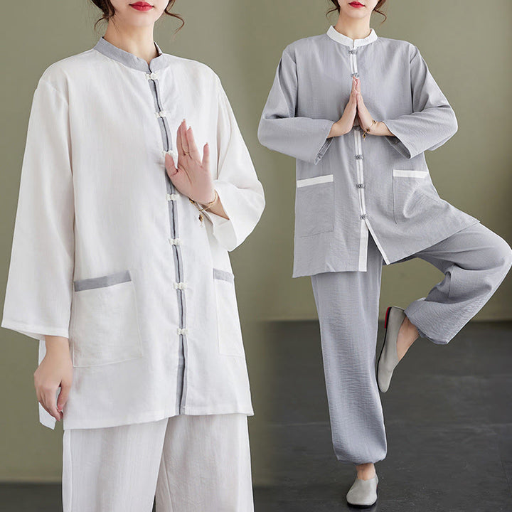 Buddha Stones 2-teiliges Tai-Chi-Shirt aus Baumwolle, Oberteil und Hose, Meditations-Zen-Kleidung für Damen - image 18