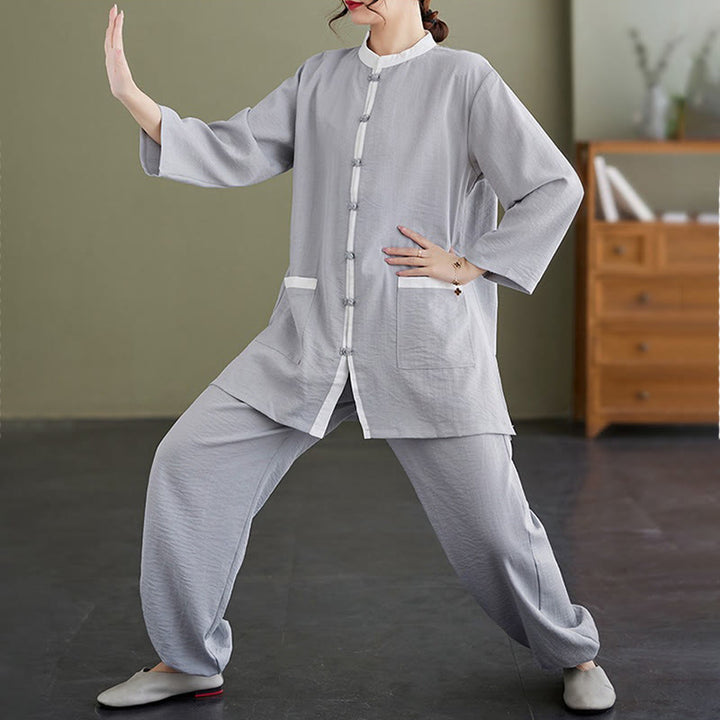 Buddha Stones 2-teiliges Tai-Chi-Shirt aus Baumwolle, Oberteil und Hose, Meditations-Zen-Kleidung für Damen - image 5