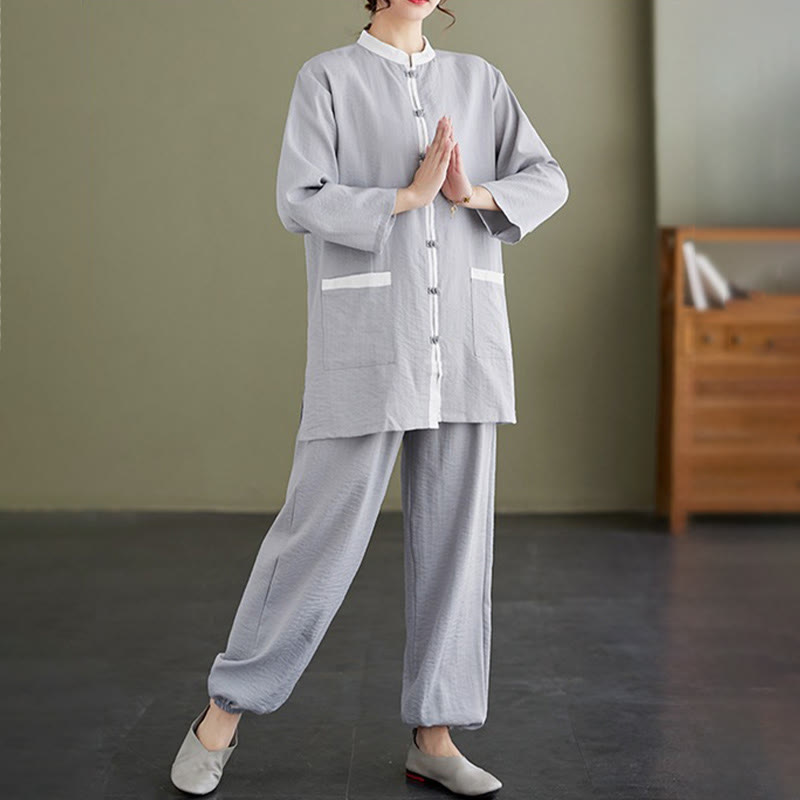 Buddha Stones 2-teiliges Tai-Chi-Shirt aus Baumwolle, Oberteil und Hose, Meditations-Zen-Kleidung für Damen - image 2