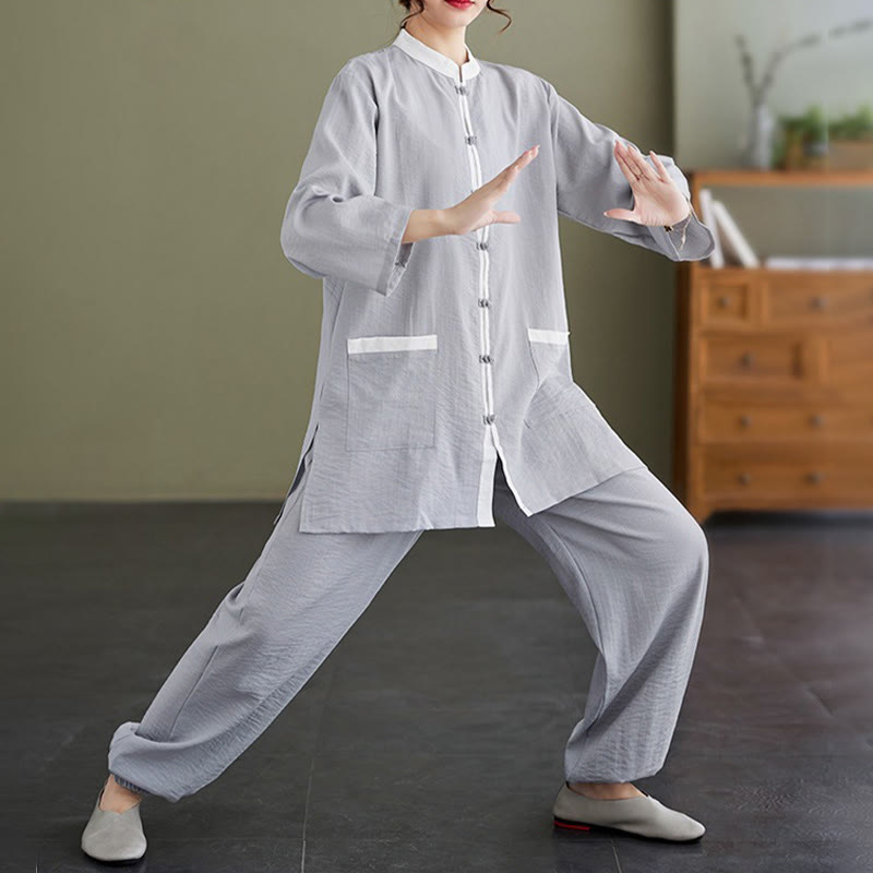 Buddha Stones 2-teiliges Tai-Chi-Shirt aus Baumwolle, Oberteil und Hose, Meditations-Zen-Kleidung für Damen - image 6