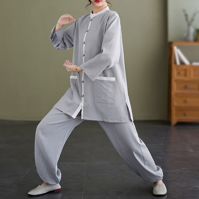 Buddha Stones 2-teiliges Tai-Chi-Shirt aus Baumwolle, Oberteil und Hose, Meditations-Zen-Kleidung für Damen - image 4
